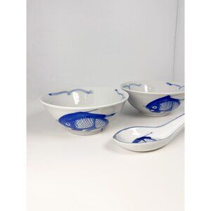 Vintage ceramic Koi fish small bowls and and spoon